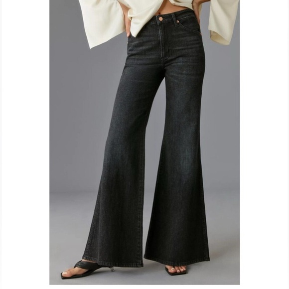 Anthropologie Wrangler Wanderer High Rise Flare Black Gray Jeans size 25 - Picture 1 of 12
